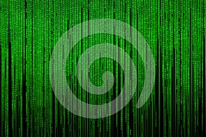 The matrix is Ã¢â¬â¹Ã¢â¬â¹binary. Simulation of binary computer code. Virtual reality. Binary code, green, isolated on black.